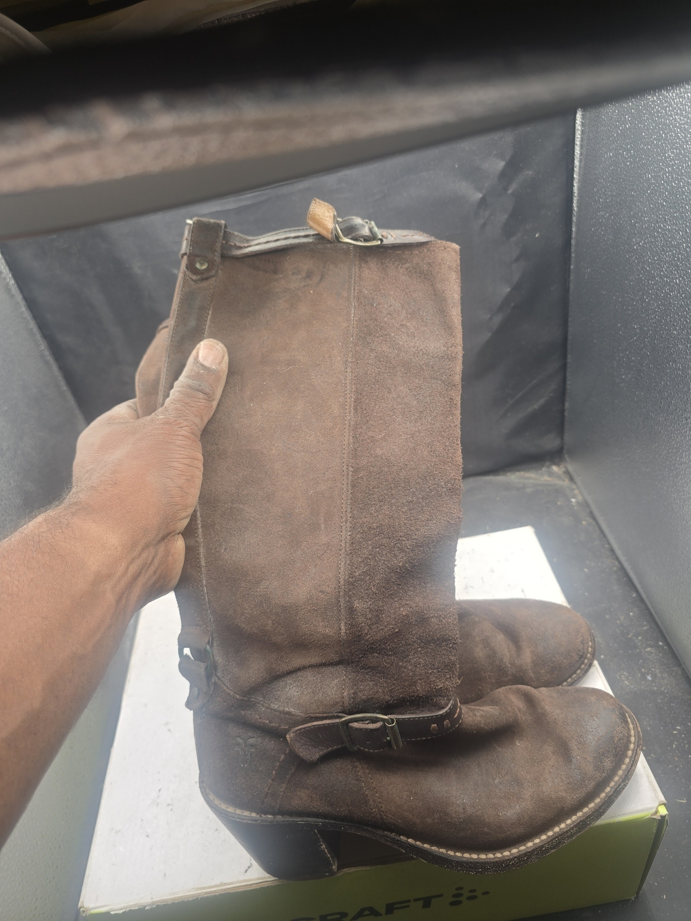 Men's Brown Suede Mid-Calf Harness Boots